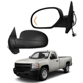Driver Side Mirror Compatible with 2007-2013 Chevy Silverado,GMC Sierra,Yukon with Power Glass, Heated, Manual folding, Arrow Turn Signal, Puddle Light, Matte Black Rear View Mirror (9pins)